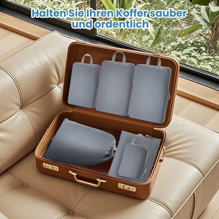 Набір кубиків-органайзерів для подорожей MEUVO - 7 шт. (сірий), компресійні, водонепроникні, для валізи/рюкзака