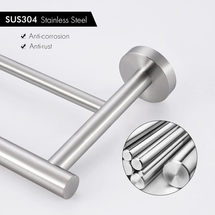 Тримач для рушників KES, подвійний, з нержавіючої сталі SUS304, 60 см, настінний, A2001S60