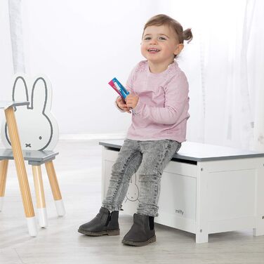 Дитяча іграшкова скриня зі зручною кришкою roba Miffy з дерева, біла лавка-скриня для зберігання іграшок у дитячу кімнату для хлопчиків і дівчаток