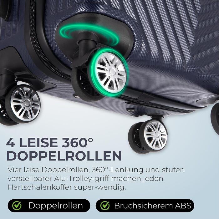 Набір валіз xRace 3-частинний ABS, 20/24/28 дюймів, ручна поклажа, TSA замок, 360° колеса, стійкий до ударів, з преміум підкладкою (Морська блакить)