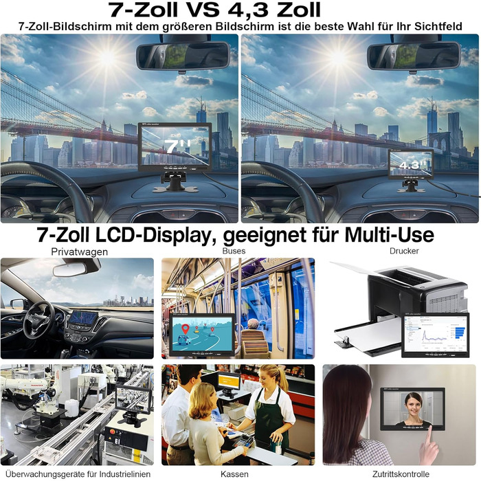 AISHICHEN 7-дюймовий TFT LCD монітор для авто, екран заднього виду для камер заднього огляду, 2 відеовходи, 12V/24V, без камери, для легкових і вантажних авто, монітор
