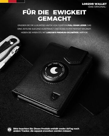 LORZOR® AirTag Wallet - Slim Wallet with Coin Pocket & RFID Protection - AirTag Wallet for Men Made of Genuine Leather - AirTag Wallet - Card Holder - Smart Wallet/Bifold Wallet for Men