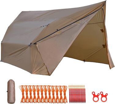 Onewind Hammock Tarp - Versatile Camping Shelter, Ultralight Rain Fly with Doors, XXL Size for Winter Bushcraft & Tent Use - Complete Kit