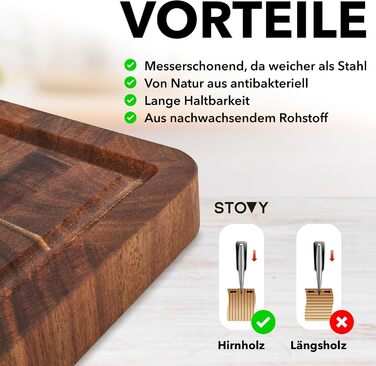 Дерев'яний обрізний стіл STOVY® з масивного акацієвого дерева, 40 x 30 x 3 см – антибактеріальний, з гірського дерева