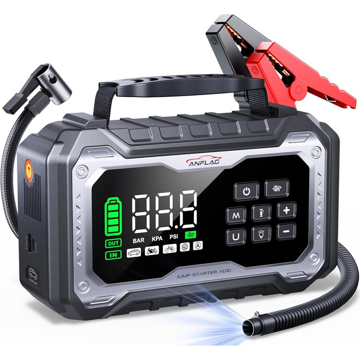Пусковий пристрій (бустер) для авто 8000A з компресором 160 PSI та повітродувкою, Powerbank, чорний