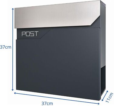 Поштова скринька Verda Anthracite з газетницею, порошкове покриття AkzoNobel, 2 ключі, табличка з ім'ям, дизайнерська настінна поштова скринька з нержавіючої сталі