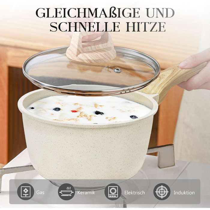 Набір посуду GiPP 10 предметів: каструлі та сковороди з гранітним покриттям, білий. Підходить для всіх типів плит, включаючи індукційні. У комплекті лопатка та ложка.