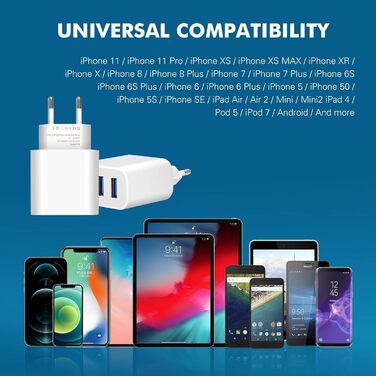 Мережевий адаптер Amoner з USB 3-портом, 15W x 2, для iPhone 14/13/12/11/X/8 та інших пристроїв