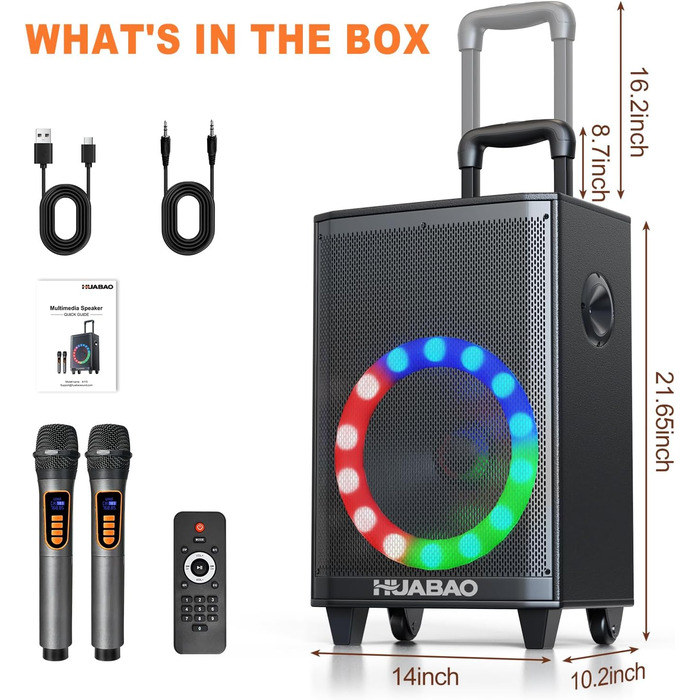 Bluetooth-караоке-система A115 з 2 мікрофонами, 11 динаміками, акумулятором 8800 mAh, світловим ефектом, FM/AUX/USB/TF, регулюванням басів та високих частот