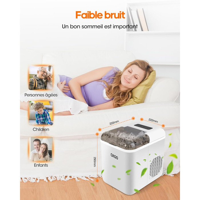 Smart Ice Maker Machine with WiFi Control - 15KG Daily Capacity, Fast Ice Production (9 Cubes in 6 Minutes), Self-Cleaning, 2 Ice Sizes for Kitchen, Office, Bar, Party, RV (White)