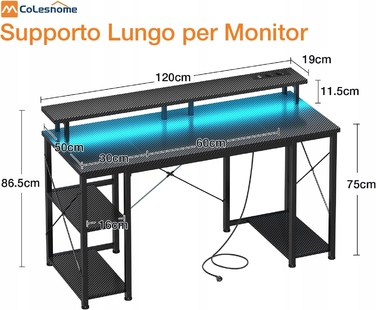Ігровий стіл з LED-підсвіткою, ергономічний та комфортний, 120x50x86,5 см