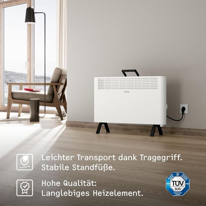 Електричний конвекторний обігрівач Stiebel Eltron 2 kW, для площі 25 м², з регулюванням, на роликах, TÜV-сертифікований, енергозберігаючий, 204450