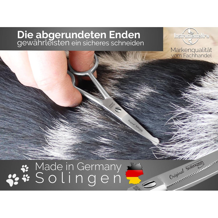 Ножиці для стрижки собак Solingen, ножиці для стрижки лап з мікрозубом, Made in Germany, ножиці з вигнутим лезом для догляду за шерстю собак, котів, домашніх тварин (11,7 см)