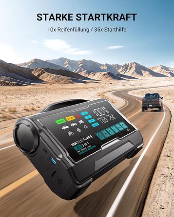 Пусковий пристрій (бустер) VANTRUE POWER JS3 для авто з компресором 160 PSI та функцією Powerbank, чорно-сріблястий