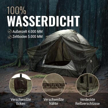 Намет Wanderfalke CAMP 2 для 2-4 осіб, водонепроникний 4000мм, двошаровий, легкий, сімейний намет для кемпінгу, риболовлі та подорожей