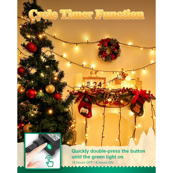 Гірлянда на Хелловін для вулиці, 300 LED, з функцією пам'яті та таймером, 8 режимів освітлення, вологостійка, 50 метрів, тепле світло