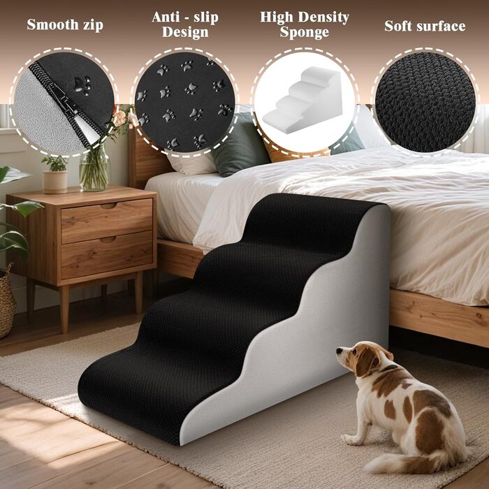 Східці для собак та котів JUOIFIP, 4 сходинки, для маленьких порід, чорного кольору, миючий, антиковзкий