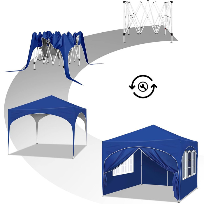 WOLTU Gazebo, Folding Gazebo 3x3 m, with 4 Side Walls, Party Tent Water-Resistant UV Protection 50+, Adjustable Height Garden Gazebo, with Carry Bag, for Outdoor Garden Camping (Blue)
