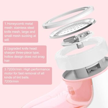 Електричний видальник ворсу для одягу та в'язаних виробів з USB-кабелем та 2 змінними лезами (рожевий)