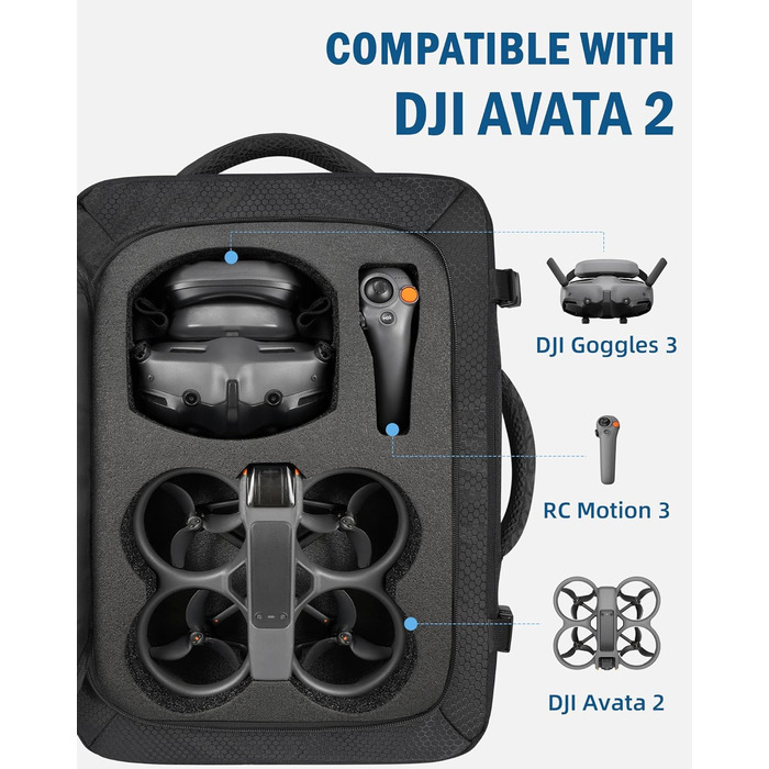 PEKREWS Avata 2 Рюкзак для DJI Goggles 3, RC Motion 3: Водонепроникний рюкзак-валіза з жорстким каркасом для дрона, аксесуарів та ноутбука 17.3
