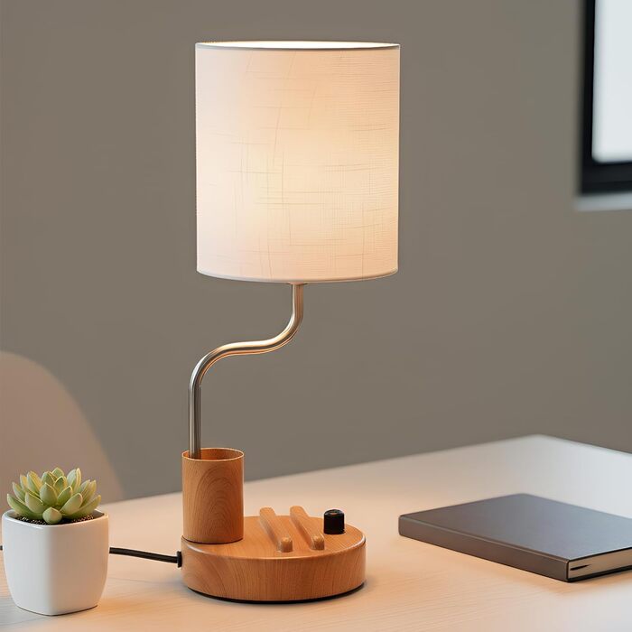 Настільна лампа LED OUTON з USB-портами (Type-A, Type-C), сенсорне регулювання, тепле світло 2700K, підставка для телефону та ручок, сучасний дизайн, кераміка, 2 шт.