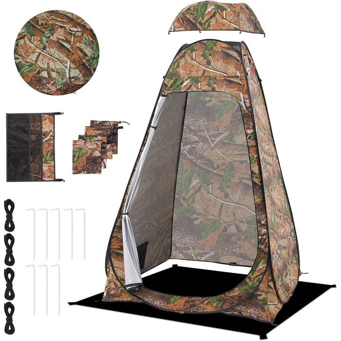 Brian & Dany Pop Up Camping Shower Tent - Portable Changing Tent with Rain Protection & Windows - Outdoor Privacy Shelter, UPF 50+ Waterproof, 120x120x190cm Camo Green