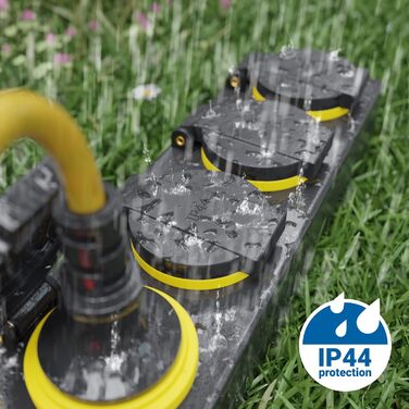 deleyCON Розподільник розеток на 4 розетки для вулиці з 5м кабелем, IP44, вологозахищений, для саду, тераси, балкону, гаража