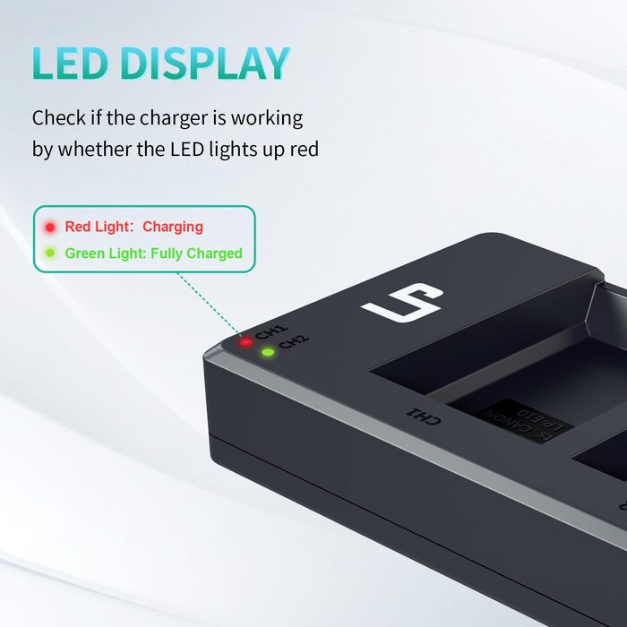 Комплект акумуляторів LP-E10 (2 шт) та подвійний зарядний пристрій 1600mAh для Canon EOS Rebel T7, T6, T5, T3, T100, 4000D, 3000D, 2000D, 1500D, 1300D