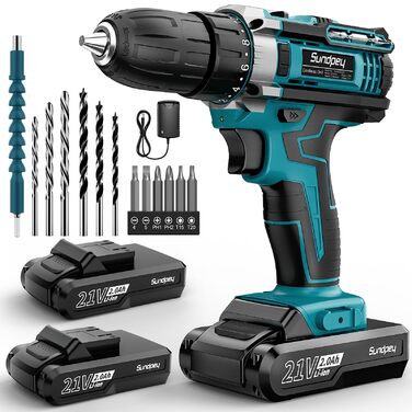 Акумуляторний шуруповерт Sundpey Set з 2 акумуляторами 2.0Ah, 21V, 1500 об/хв, 45Nm, 18+1 режим, LED-підсвічування, для ремонту та DIY