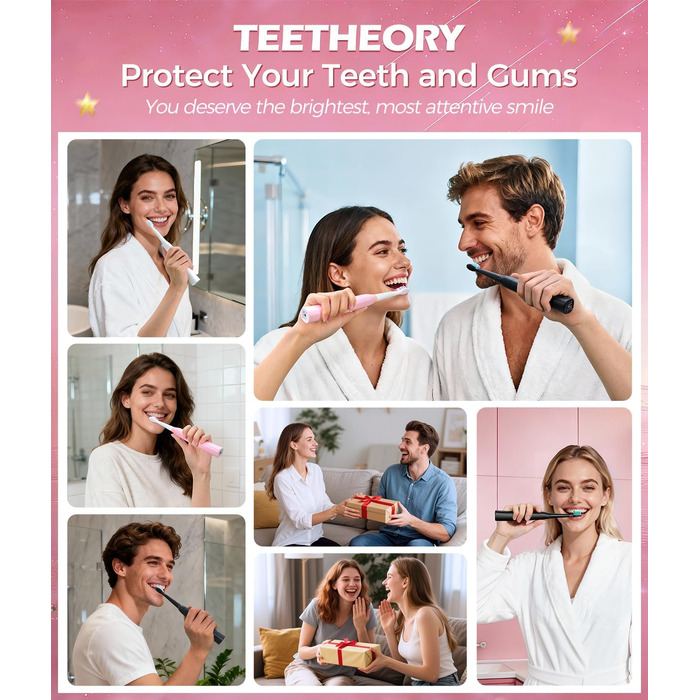 Звукова зубна щітка Schallzahnbürste для дорослих, 8 насадок, 40 000 VPM, 5 режимів, до 30 днів роботи, швидка зарядка, водонепроникна IPX7 (Рожева)