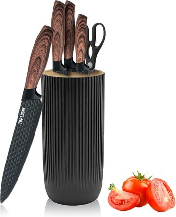 Набір ножів Messer Set, 6 шт. Чорний набір ножів у блоці для кухні, професійний набір кухонних ножів з нержавіючої сталі, для нарізання, шинкування та рубання