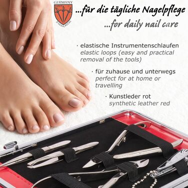 Набір для манікюру Drei Schwert Germany 'Fano' - 11 предметів у кейсі (колір коньяк/стрейч-мімікрія (червоний))
