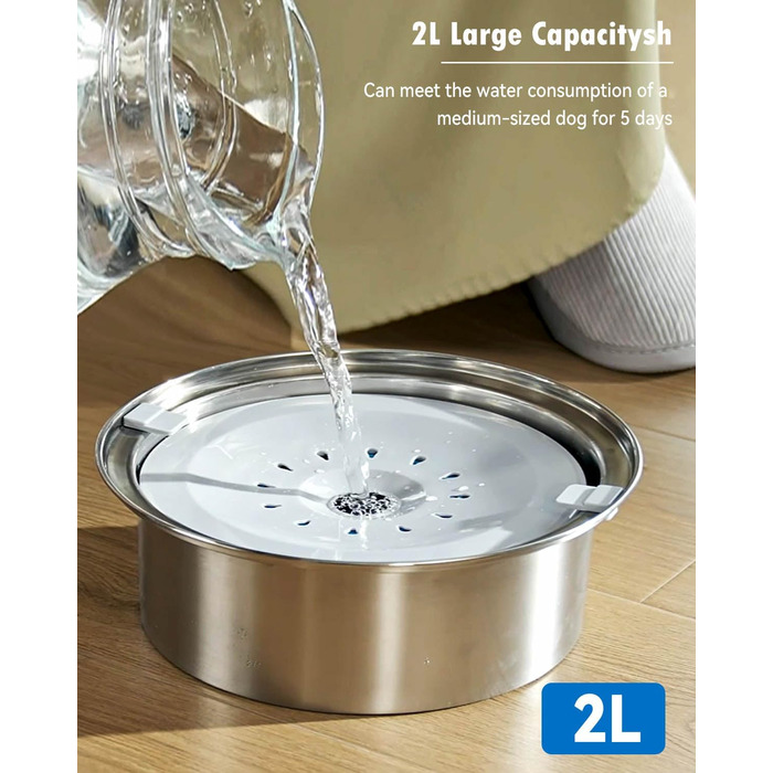 Нержавійна миска для собак з антивитіканням, 2L, преміум якість. Миска для собак та котів, антивитікаюча, великий об'єм 2L