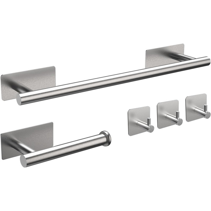 Тримач туалетного паперу Ibergrif без свердління, набір 5-в-1, 3 гачки для рушників, стійка для рушників, нержавіюча сталь, сріблястий, індустріальний стиль