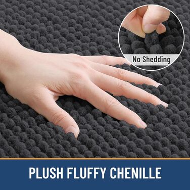 Товстий килимок для ванної кімнати Homaxy з chenille, 61×120 см, протиковзкий та гігроскопічний коврик у ванну, темно-сірий