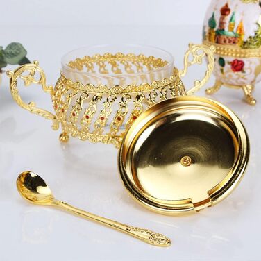 Кашниця для цукру з кришкою та ложкою Kaixinbukaixin, золота, з нержавіючої сталі, для спецій, солі, перцю, цукерок