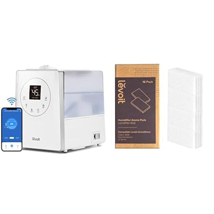 Зволожувач повітря Levoit Smart 6L з верхнім заповненням, теплий/холодний туман, керування через Alexa/APP + Levoit LUH-AP162-WEU арома-пади для Levoit Classic 300S, OasisMist 450S та LV 600S