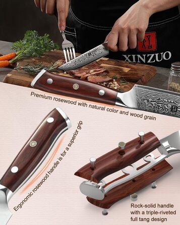 XINZUO Damascus Chef's Knife Set - 67 Layer High Carbon Steel, Professional Gyuto Knife with Rosewood Handle (5-Piece Steak Knife Set)