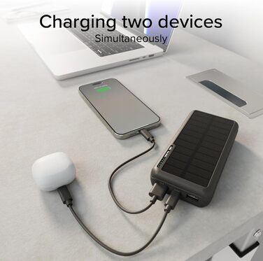 Powerbank SBS Solar 20000mAh з сонячною панеллю, швидкою зарядкою, LED-індикатором, USB-C, USB-A, чорний