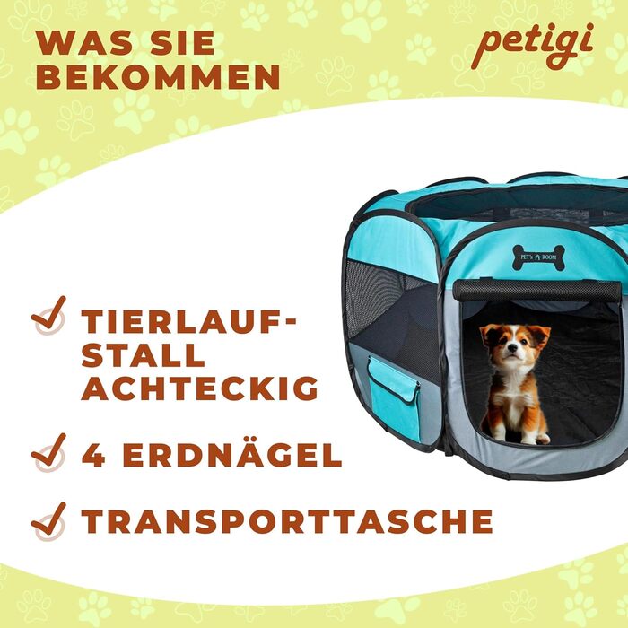 Вольєр для цуценят Petigi XL, 115x115x65 см, 8-кутна клітка для собак, кроликів, морських свинок, котів, рожевий/зелений колір