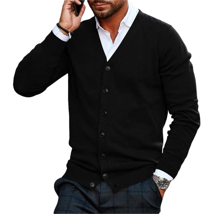 Чоловічий кардиган Runcati без коміра, в'язаний, легкий, перехідний (чорний, XXL)
