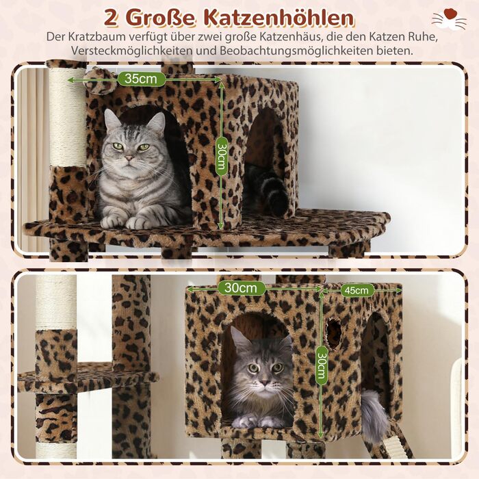 Драбина-будинок для котів Globlazer Kaktus (178 см) з гамаком, платформами, сходами з сизалю, для 2-4 котів, зелений (F70 Pro, XXL, леопардовий)