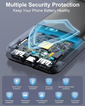 Портативний зарядний пристрій з вбудованими кабелями та роз'ємами, акумуляторний пак, сумісний з Android та іншими пристроями, чорно-жовтий