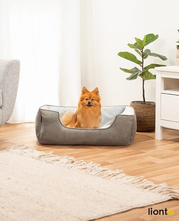 Кіжувалка Lionto для собак 2-в-1 з комфортним входом, м'яке ліжко для домашніх тварин, яке можна перевернути, для собак і котів, 80x60 см, подушка для собак з легкого у догляді штучної замші, сіра L 80 x W 60 x H 26 см Темно-сірий/Світло-сірий