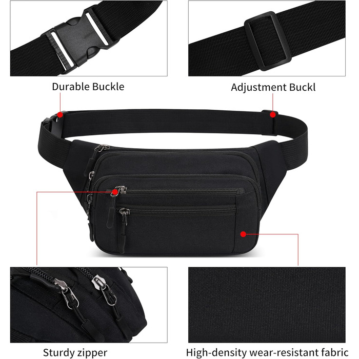 Чоловіча/жіноча поясна сумка на пояс, унісекс, 60 см, для подорожей, активного відпочинку, собак, чорна