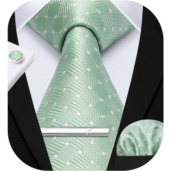 HISDERN Комплект краватки, нагрудного хустинки та краваткової затискача для чоловіків на весілля (салатовий)