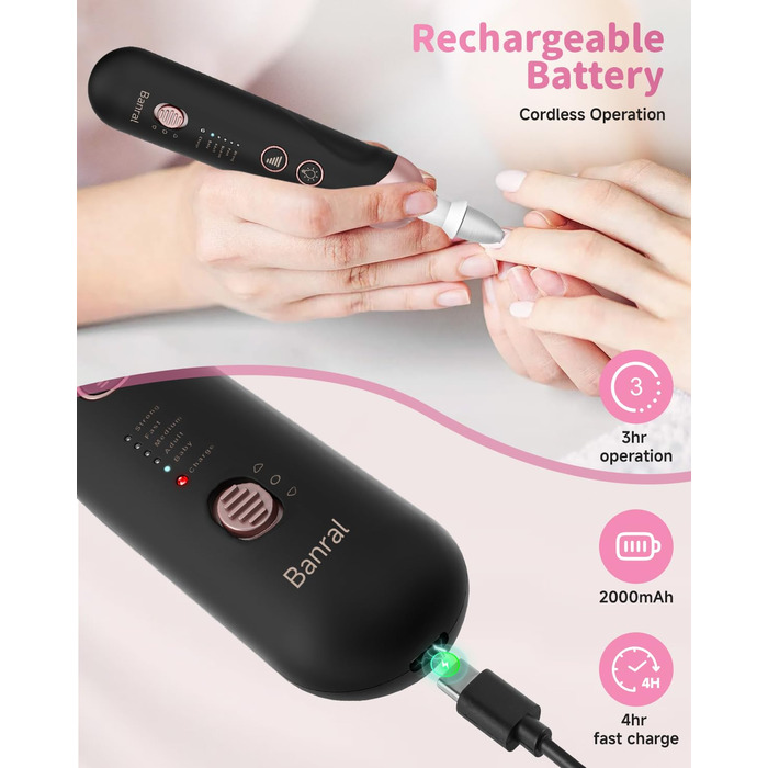 Електричний набір для манікюру та педикюру з LED-підсвічуванням: пилка для нігтів, 10 насадок