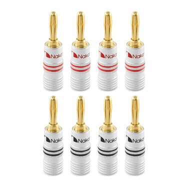 Штекери Nakamichi 24K позолочені бананчики 12-18 AWG для акустичних кабелів, підсилювачів, Hi-Fi, AV-ресиверів, домашнього кінотеатру (4 шт.)