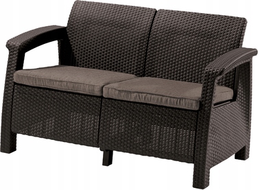 Садовий двомісний диван Keter Corfu Love Seat, коричневий, зі спинкою, пластик