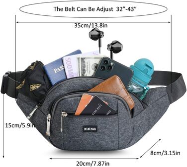 Водонепроникна поясна сумка на пояс для жінок та чоловіків, 3 кишені на блискавці, для піших прогулянок, відпочинку на природі, спорту, подорожей, гаманець (Сірий)